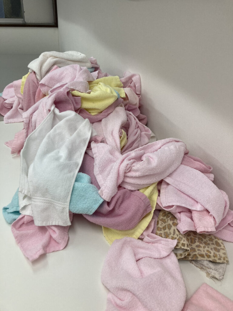 歯科用タオル洗濯後台に置かれてる